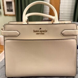 Kate Spade New York Cream Saffiano Leather Satchel – Top Handle + Crossbody